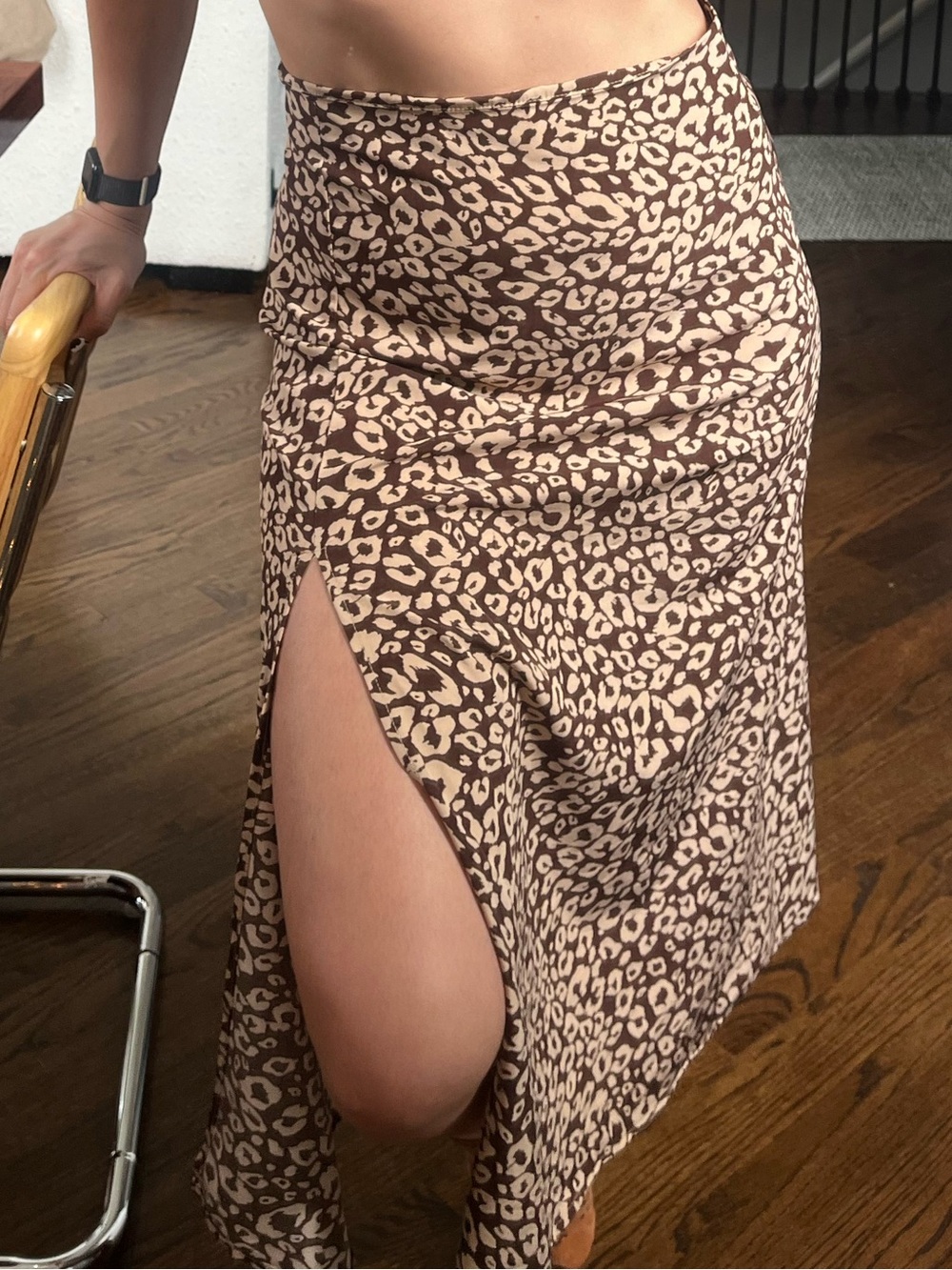 SHEIN Brown Leopard Print Maxi Skirt with High Side Slit